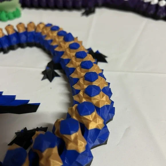 3D Printed Fully Articulated Dragon Blue Gold Fidget Toys Home Office Decor 24 " - Picture 3 of 7